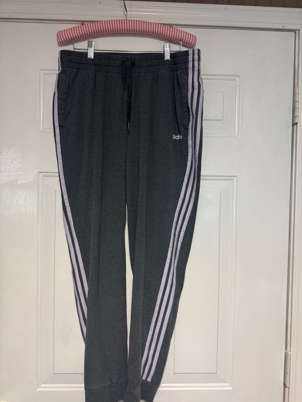 adidas Kids Black Joggers with Light Pink Side Stripes